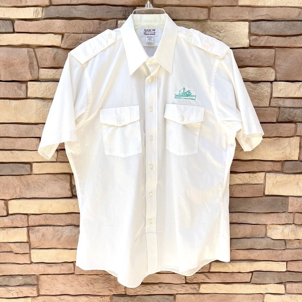 Arrow Career Apparel White Short Sleeve Yacht Rock Boat Aloha Shirt Mens 17 EUC